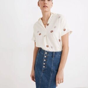 Madewell Daisy Printed Courier Button-Back Shirt in Stripe size medium